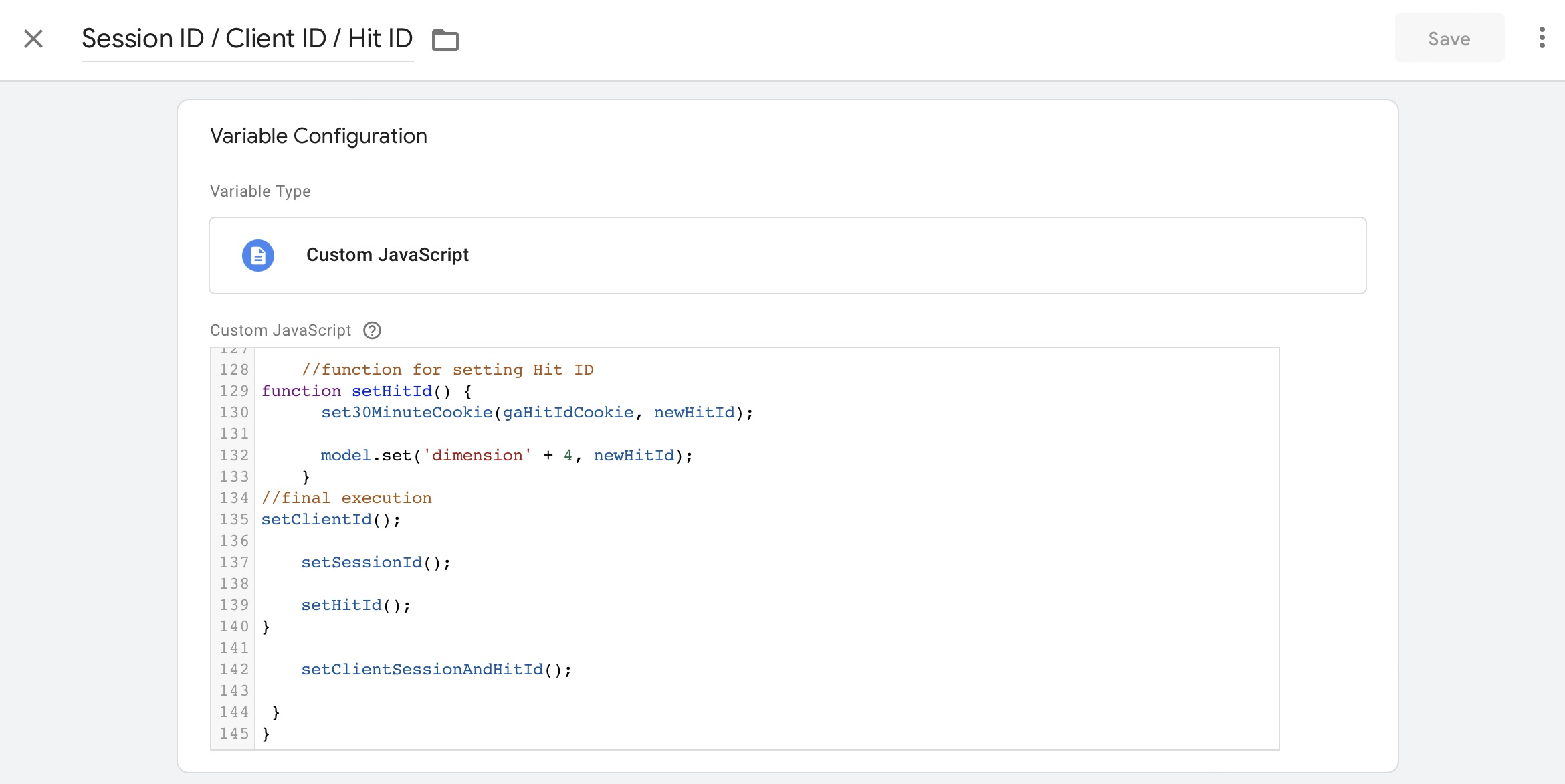 Custom JavaScript variable configuration